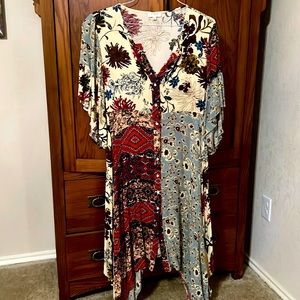 Umgee Piper and Scoot Flowy Handkerchief Boho Peasant Dress - Read Notice